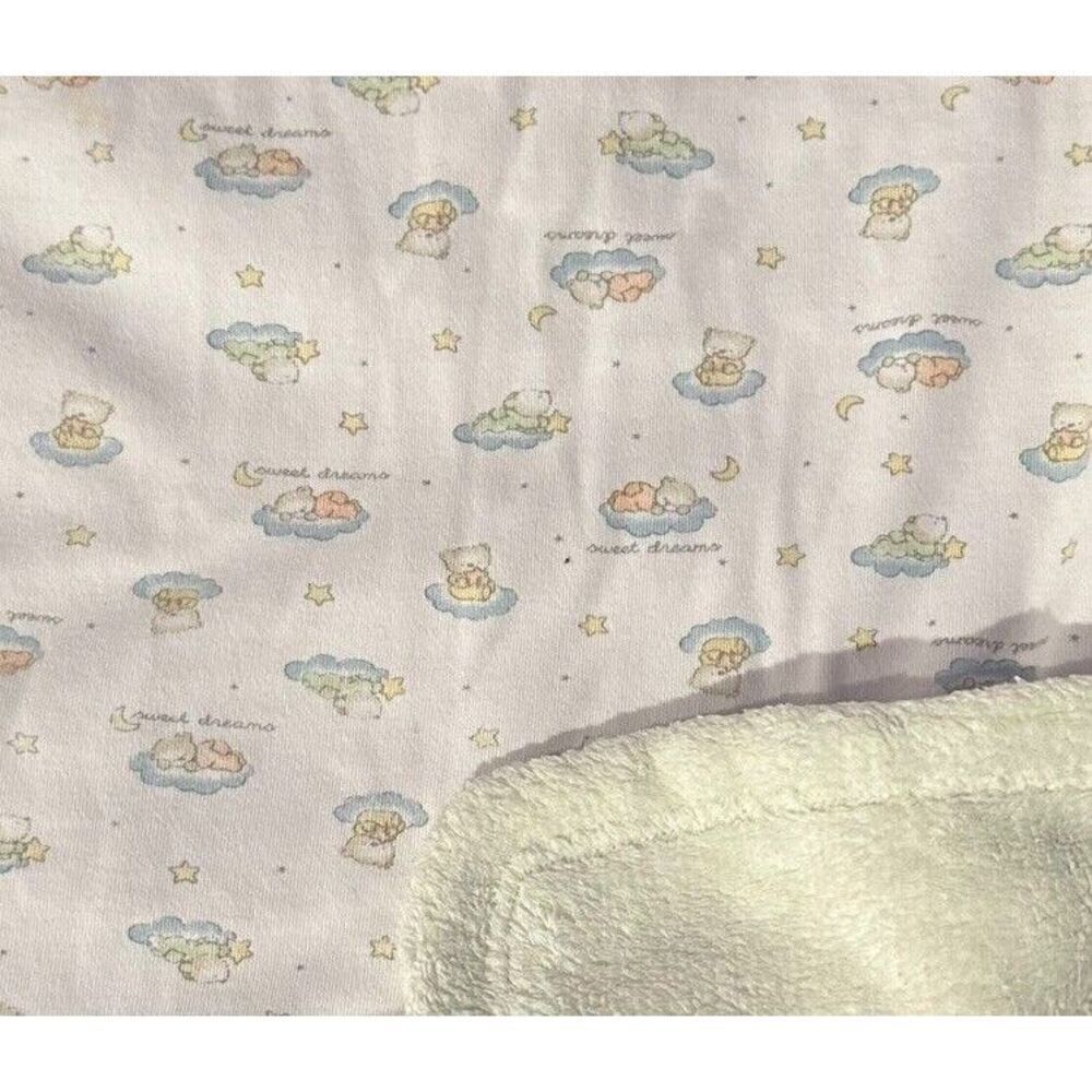 Absorba Baby Blanket Moon Stars Bear Cloud Sweet Dreams Green Blue White‎
